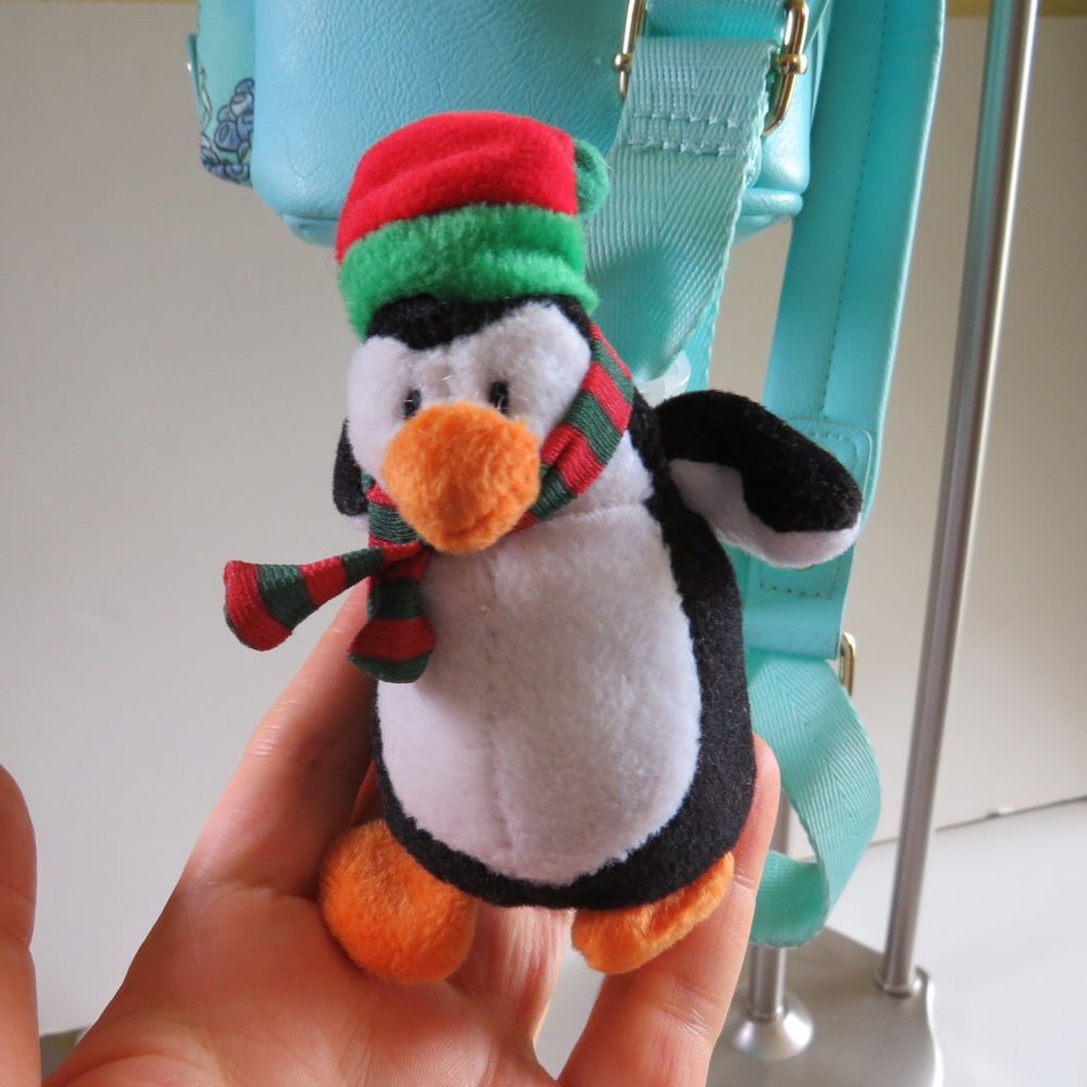 Penguin wRed & Green BACKPACK CLIP Holiday Stocking Stuffer plush stuffed animal